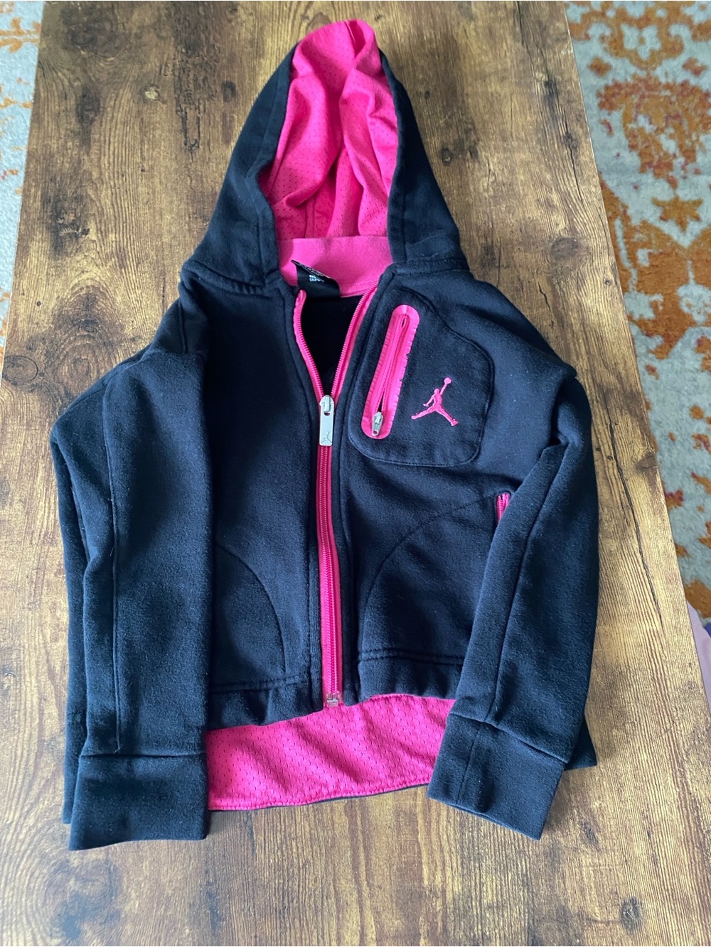 Jordan Black Hoodie with Pink Lining and Zip Accents
